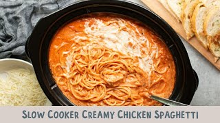 Slow Cooker Creamy Chicken Spaghetti [upl. by Ybsorc]