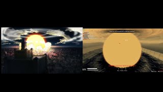 Colossal titan nuke comparison anime vs game Attack on Titan Freedom War [upl. by Otsuj]