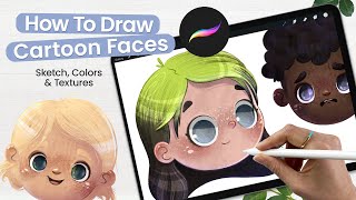 How To Draw Cartoon Faces  Adding Texture To Illustrations • Cute Art • Procreate Tutorial [upl. by Rey737]