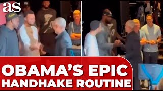 OBAMAS EPIC HANDSHAKE routine with CURRY and LEBRON goes VIRAL– a reallife Key amp Peele moment [upl. by How]