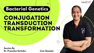 Bacterial Genetics  Conjugation  Transduction  Transformation  MedLive by Dr Priyanka Sachdev [upl. by Dleifniw]