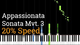 Beethoven  Sonata No 23 Op 57 quotAppassionataquot Mvt 3 Slow Piano Tutorial 20 Speed [upl. by Atilamrac]