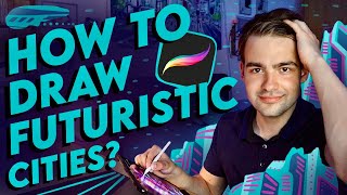 Tutorial How to draw futuristiccyberpunkneon cities with Procreate [upl. by Adahs]