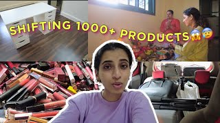 Shifting 1000 Makeup Products  Moving Vlog Part 2  Urvee [upl. by Legnalos419]