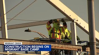 Migrants in Chicago Crews begin construction of Brighton Park migrant camp [upl. by Ssej]