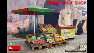 Unboxing 135 scale Miniart Street Fruit Shop 35612 [upl. by Curcio]