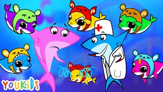 Five Little Baby Sharks Jumping on the Bed  Youkids Nursery Songs [upl. by Adama]