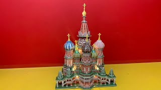 DIY Craft Instruction 3D Puzzle Cubicfun STBASILS CATHEDRAL with LED [upl. by Wendt679]