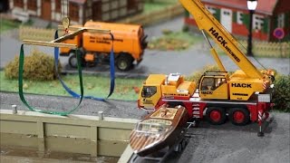 Mikromodellbau 187  RC truck crane lifting boat [upl. by Eitsyrhc]