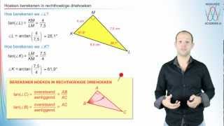 Tangens  hoeken berekenen in rechthoekige driehoeken  WiskundeAcademie [upl. by Deeas]