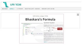 URI Online Judge  1036  Bhaskaras Formula  CC [upl. by Ettenauq]