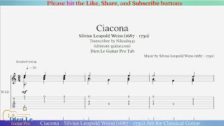 Ciacona  Silvius Leopold Weiss 1687  1750 Arr for Classical Guitar with TABs [upl. by Kerwinn39]