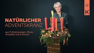 Natürlicher Adventskranz aus Fichtenzweigen Moos Amaryllis und 8 Kerzen  DIY  Weihnachten [upl. by Yrol]