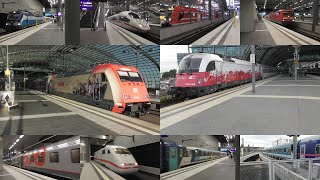 Bahnverkehr in Berlin Hbf mit ICE 1234ampT Eurocitys Nachtzügen Werbeloks Twindexx Br112 uvm [upl. by Euqcaj845]