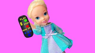 Special remote control  Elsa amp Anna toddlers at school  Barbie doll is the teacher [upl. by Sirob406]