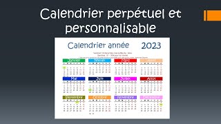 Calendrier perpétuel et personnalisable sous Excel [upl. by Ackler]