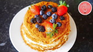 How to make NoBake Honey Cake No Oven Required  Honey Cake Recipe  Medovik [upl. by Tapes310]