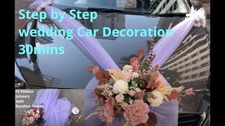 Wedding Car Decoration  Step By Step  30mins  Design V  Bundled Flower Head  绑花车｜ 婚礼花车 ｜Huamama [upl. by Htomit]