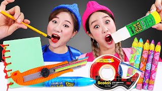 🖍️Food pranks School Supplies Mukbang🖍️학용품 먹방 JiniYum 지니얌 [upl. by Aratihc]