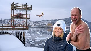 Teaching my dad DEATH DIVING in FREEZING water [upl. by Checani]