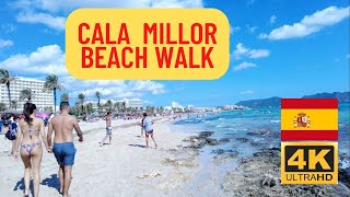 Cala Millor Beach Majorca Spain walking tour 4K UHD [upl. by Gladys]