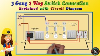 3 Gang 2 Way Switch Connection  How to Wire Three Gang Two Way Switch Explain with Circuit Diagram [upl. by Sandell]