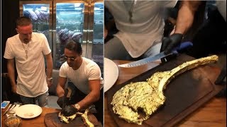 Franck Ribéry déguste une entrecôte recouverte dor chez Salt Bae à Dubaï 🥩 [upl. by Anairotciv]