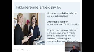 Inkluderende arbeidsliv  IA avtalen 2019  2024 Anita Engeset seniorrådgiver i Ergoterapeutene [upl. by Serra]