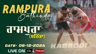 LIVE RAMPURA BATHINDA KABADDI CUP 06DEC2024  Live4Punjab [upl. by Hatfield744]