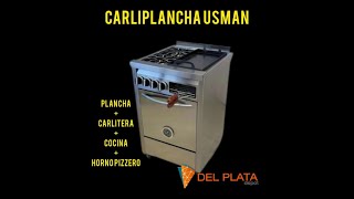 Cocina Usman Carliplancha  4 en 1 cocina de 2 hornallas plancha bifera carlitera y horno pizzero [upl. by Ardnassela]