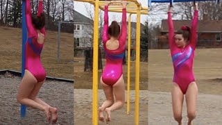 Shiny and Bright Gymnastic Leotard With Dirty Barefoot Simple Gymnastic Exercises for Beginners [upl. by Einyaj]