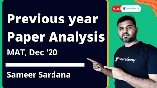 MAT Exam  Previous year Paper Analysis  Dec 2020  Sameer Sardana [upl. by Cirdor]