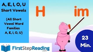 A E I O U  Three Letter Blending Phonics Reading CVC Words Kindergarten First Grade Preschool [upl. by Moriah]