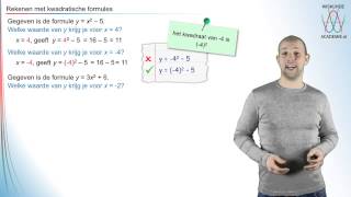 Kwadratische formules  rekenen met kwadratische formules deel 1  WiskundeAcademie [upl. by Anivel535]