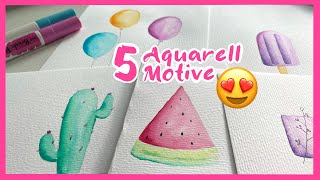 Aquarell malen für Anfänger  Tutorial mit Watercolor Brush Pens  5 einfache Motive für Einsteiger [upl. by Nutsud]