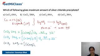 Maximum Silver Chloride Precipitation KCET 12th Chemistry CoOrdination Compounds [upl. by Leahcimnaj]