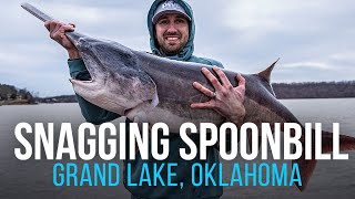 Snagging Spoonbill on Grand Lake Oklahoma Giant Prehistoric Paddle Fish [upl. by Ernesta673]