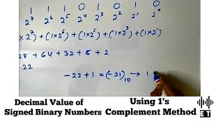 Decimal Value Of Signed Binary Numbers Represented in 1s Complement System [upl. by Aguie]