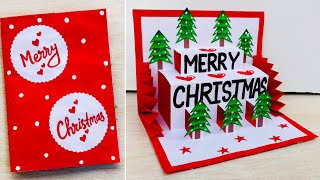 DIY Christmas popup card  Christmas greeting card making easy  Merry Christmas card [upl. by Magdalena156]