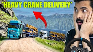 DELIVERING A MOBILE CRANE ON DANGEROUS HILL ROADS IN ETS 2 MULTIPLAYER [upl. by Bibi]