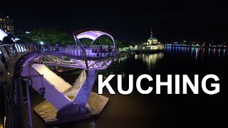 Kuching Malaysia walking tour nightlife on the waterfront Sarawak river [upl. by Halimeda]