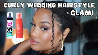 get ready with me curly bridesmaid wedding hairstyle  full glam makeup [upl. by Nyrol]