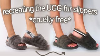 DIY UGG Fluff Fur Slippers  recreating the UGG Fluff Yeah Slide Slippers cruelty free [upl. by O'Driscoll964]