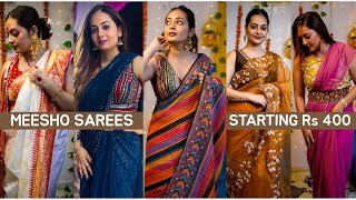 Huge Meesho Affordable Saree Haul  Trendy Designer Wedding Sarees  Mahima Giri [upl. by Murdoch]