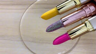 Lipstick slimeMakeup slimeSatisfying slime coloring with lipstickamplip balm ASMR [upl. by Akenn]