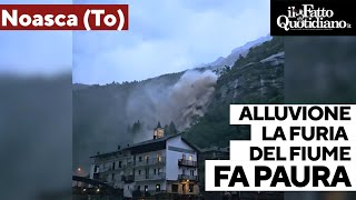 La cascata di Noasca salta il ponte del paese le immagini della furia dellacqua fanno paura [upl. by Patin]