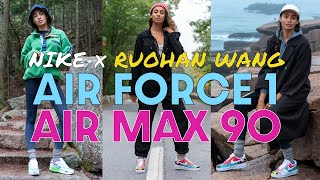 RUOHAN WANG x NIKE AIR FORCE 1 AND AIR MAX 90 FLYLEATHER ON FOOT REVIEW and Styling Haul [upl. by Elleirol]