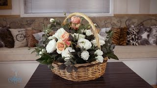 Simple Rose Basket Arrangement Floristry Tutorial [upl. by Sitruc991]