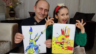 3 MARKER CHALLENGE Babam ile 3 Renk Şirinler ve Arı Maya Boyama Challenge Funny Kids Video [upl. by Trelu145]