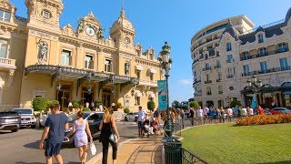 Walking MonteCarlo Monaco  Casinos Hotels Harbour Shops Cafes amp Station  French Riviera [upl. by Yttel]